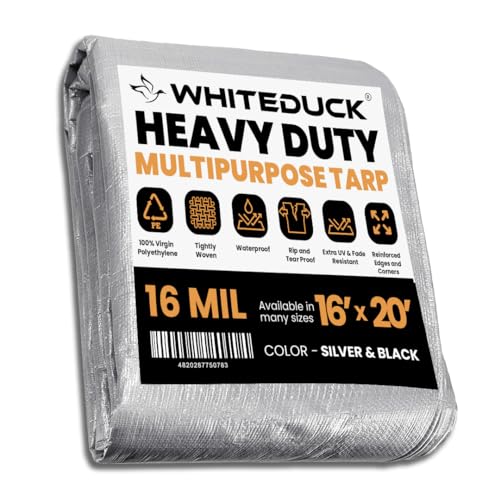 WHITEDUCK Super Heavy Duty Poly Tarp Cover 16 Mil & 10 Mil with Grommets and Reinforced Edges (Silver Black- 16 Mil, 16' x 20')