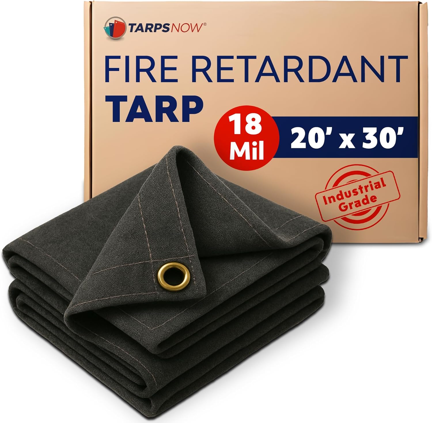 TarpsNow Fire Retardant Tarp - 20' x 30' - 18 MIL Heavy Duty Canvas Tarp - Flame & Tear Resistant w/Brass Grommets - Best for Safety, Outdoors, Camping, Boating, Welding, Woodpile, House, Fire Pit
