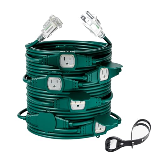 50FT 14 Gauge Outdoor Power Extension Cord, Seven Outlet