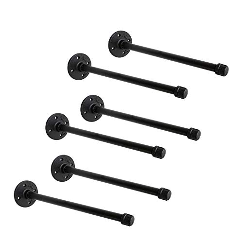 1/2" Industrial Black Iron Pipe Shelf Brackets, Rustic Wall Mounted DIY Shelving Bracket Hanging Custom Pipe Brackets for Floating Shelves (12 Inch, Piece, 6.0)