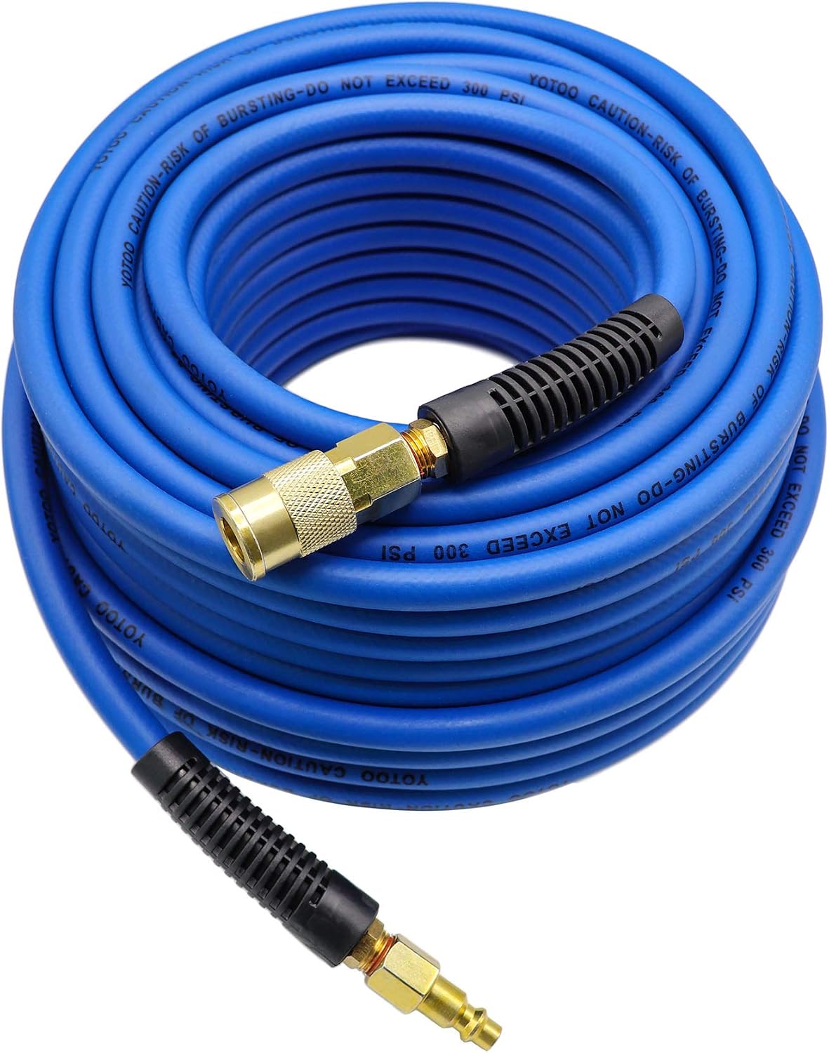 YOTOO Hybrid Air Hose 1/4 in. x 100 ft, 300 PSI Heavy Duty Air Compressor Hose, Lightweight, Kink Resistant, All-Weather Flexibility with 1/4-Inch Industrial Air Fittings and Bend Restrictors, Blue