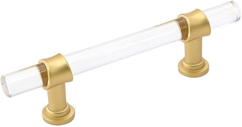 goldenwarm 10 Pack 6-1/4 Inch Matte Gold Cabinet Pull Clear Acrylic Furniture Hardware Glass Cabinet Hardware for Kitchen Cupboard Bathroom
