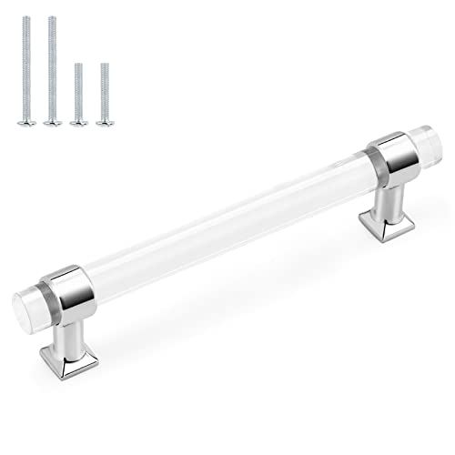 Probrico 15 Pack 5 Inch Cabinet Pulls Polished Chrome Zinc Alloy with Clear Acrylic Kitchen Cabinet Handles, Drawer Pulls for Bedroom and Bathroom Cupboards and Cabinets
