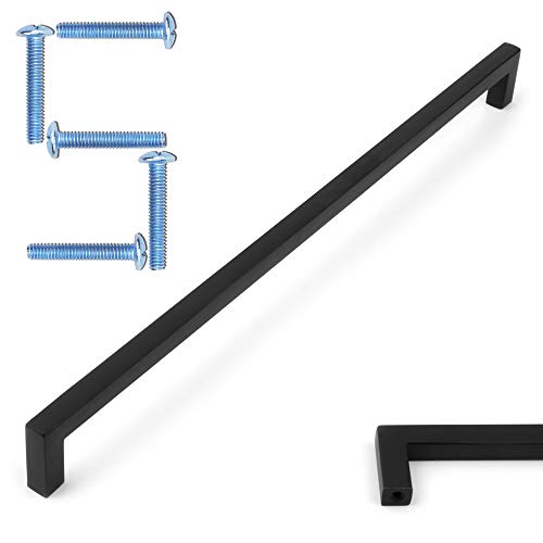 KOOFIZO Solid Square Bar Cabinet Handle - Black 12.6" (Pack of 5)