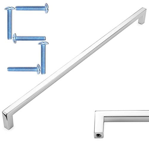 KOOFIZO Solid Square Bar Cabinet Handle - Chrome Furniture Pull, 12.6 Inch/320mm Screwhole Distance, Pack of 5 for Kitchen Cupboard Door, Bedroom Dresser Drawer, Bathroom Wardrobe Hardware