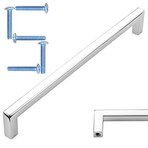 KOOFIZO Solid Square Bar Cabinet Handle - Chrome Furniture Pull, 7.6 Inch/192mm Screwhole Distance, Pack of 5 for Kitchen Cupboard Door, Bedroom Dresser Drawer, Bathroom Wardrobe Hardware