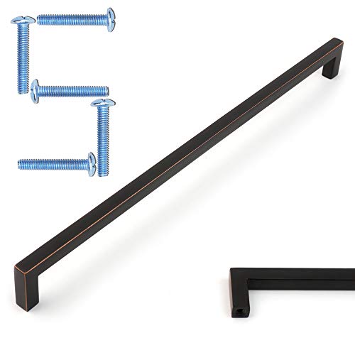 KOOFIZO Solid Square Bar Cabinet Handle - Oil Rubbed Bronze Furniture Pull, 10 Inch/256mm Screwhole Distance, Pack of 5 for Kitchen Cupboard Door, Bedroom Dresser Drawer, Bathroom Wardrobe Hardware