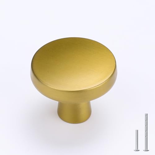 goldenwarm 15 Pack Brushed Brass Cabinet Knobs for Modern Kitchen Hardware Handles Gold Round Drawer Knob 1.27 Inch