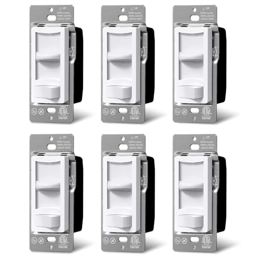 BESTTEN 6 Pack Super Slim Dimmer Switch, Single Pole or 3-Way, Dimmable Light Switch for LED, CFL, Halogen and Incandescent Bulbs, ETL Listed, White