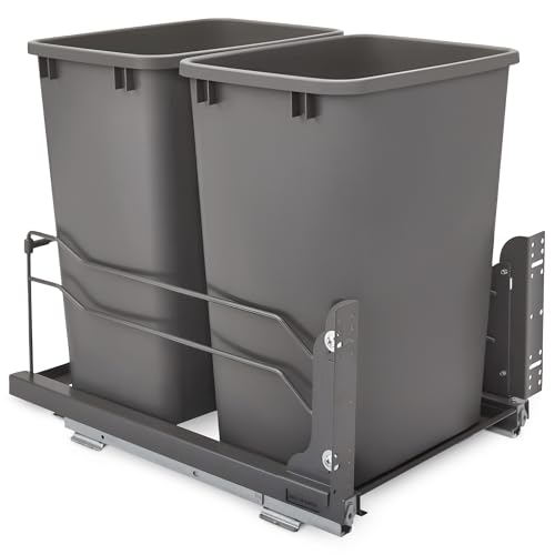 Rev-A-Shelf Double Pullout Trash Cans for Under Kitchen Cabinets 35 Quart 8.75 Gallon with Soft-Close Slides, Orion Gray, 53WC-1835SCDM-213