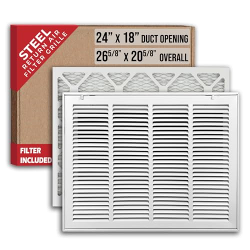 Fits 24x18 Duct Opening | Filter Included Steel Return Air Filter Grille by Handua [Removable Door] for 1-inch Filters | Vent Cover Filter Grill | White | Outer Dimensions: 26 5/8"W X 20 5/8"H