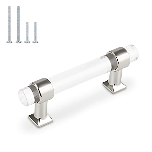15 Pack Orger Kitchen Cabinet Handles Silver Chrome Drawer Handles - Crystal Acrylic 3" Hole Centers Cabinet Pulls for Dresser Cabinets Cupboard Wardrobe