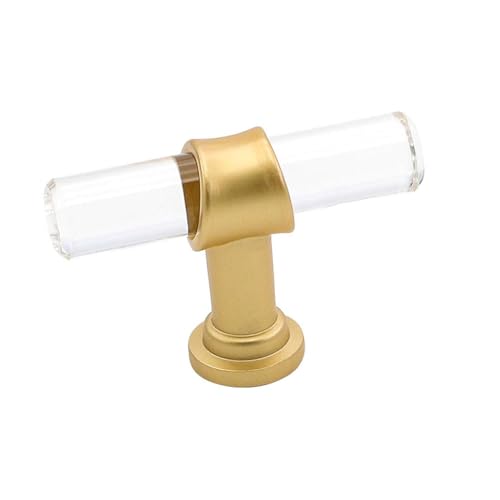 goldenwarm Pack of 100 Drawer Knobs Acrylic Clear T-bar Knobs - LS9165GD Single Hole Handles Brushed Gold Brass Acrylic Cabinet Pull Handles