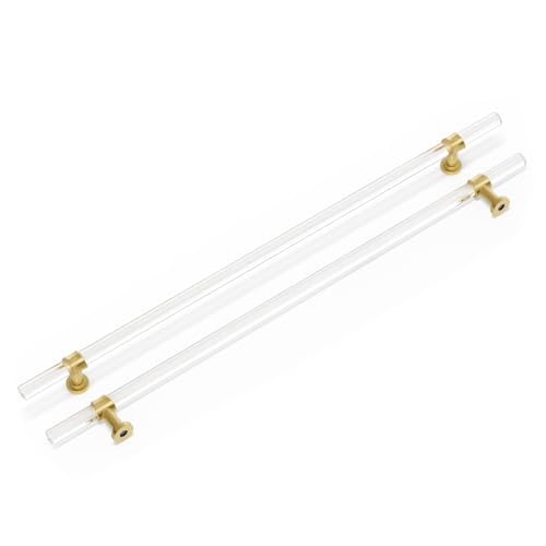Peaha 10 Pack 10 Inch Acrylic Cabinet Pulls Gold Drawer Handles Brushed Brass Hardware Zinc Alloy for Dresser Cupboard Kitchen