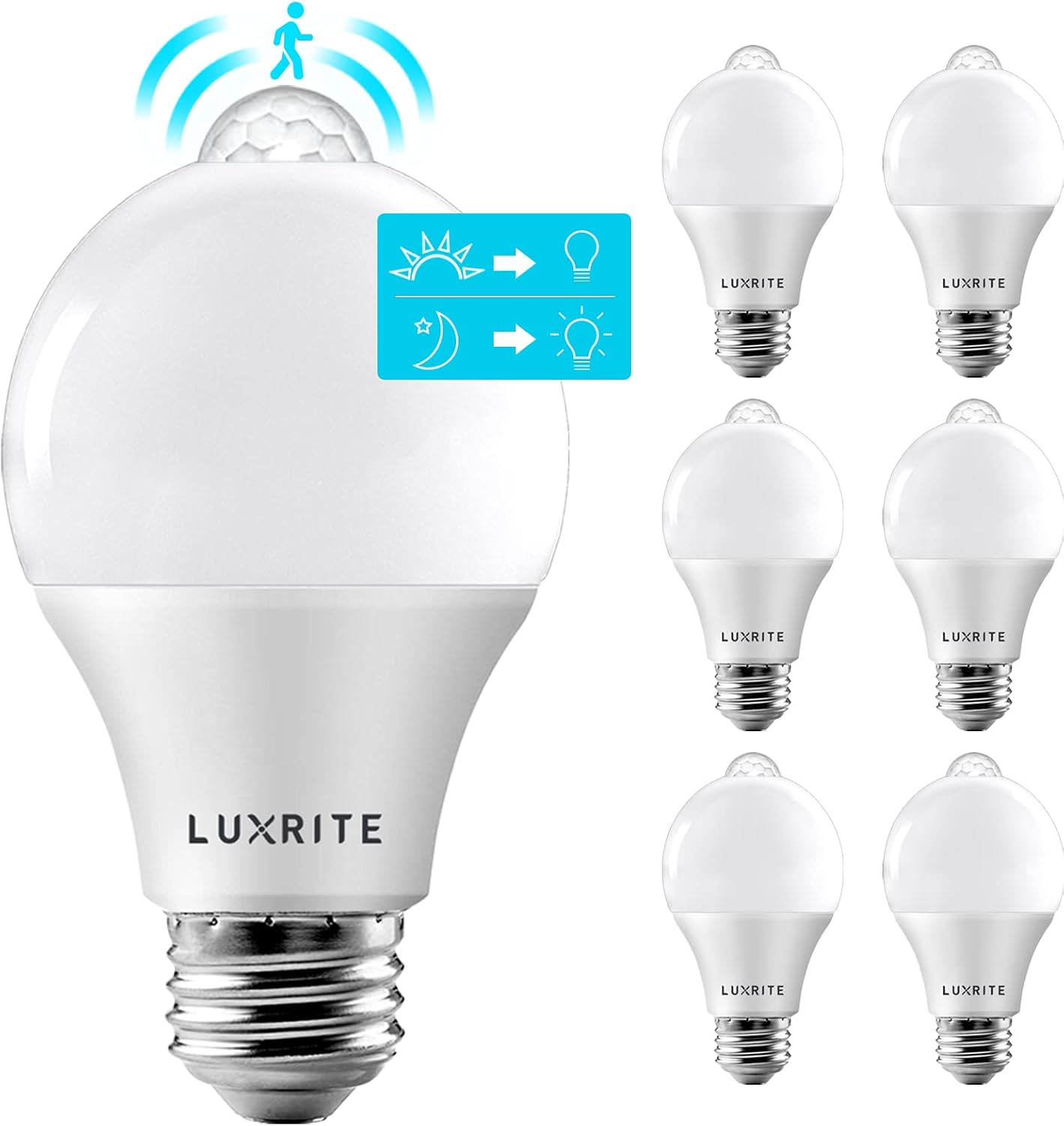 LUXRITE A19 LED Motion Sensor Light Bulbs (6 Pack)