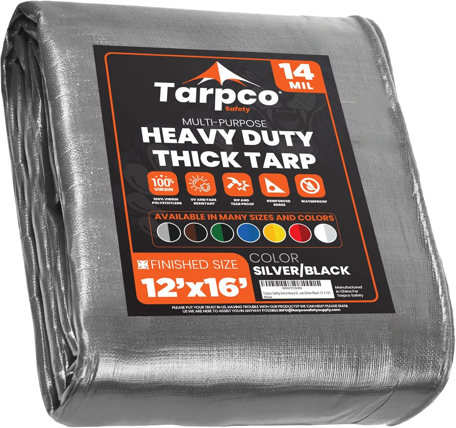 Tarpco Safety Extra Heavy Duty 14 Mil (Silver/Black 12 X 16)