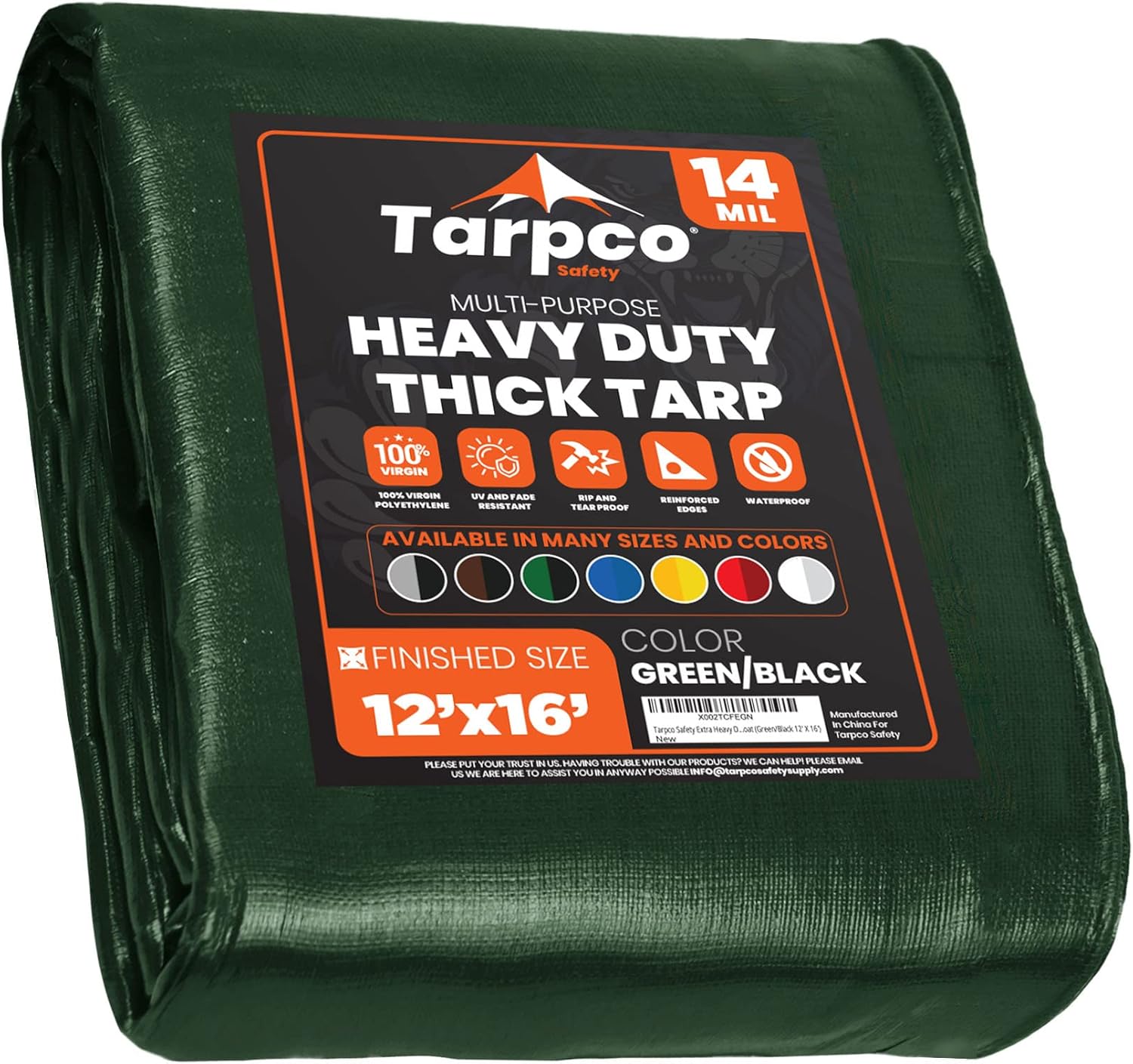 Tarpco Safety Extra Heavy Duty 14 Mil (Green/Black 12 X 16)
