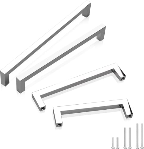 GOBEKOR 15 Pack Solid Cabinet Pulls Polished Chrome Square Cabinet Handles 5 Inch Hole Centers, Modern Drawer Pull Kitchen Handles Hardware