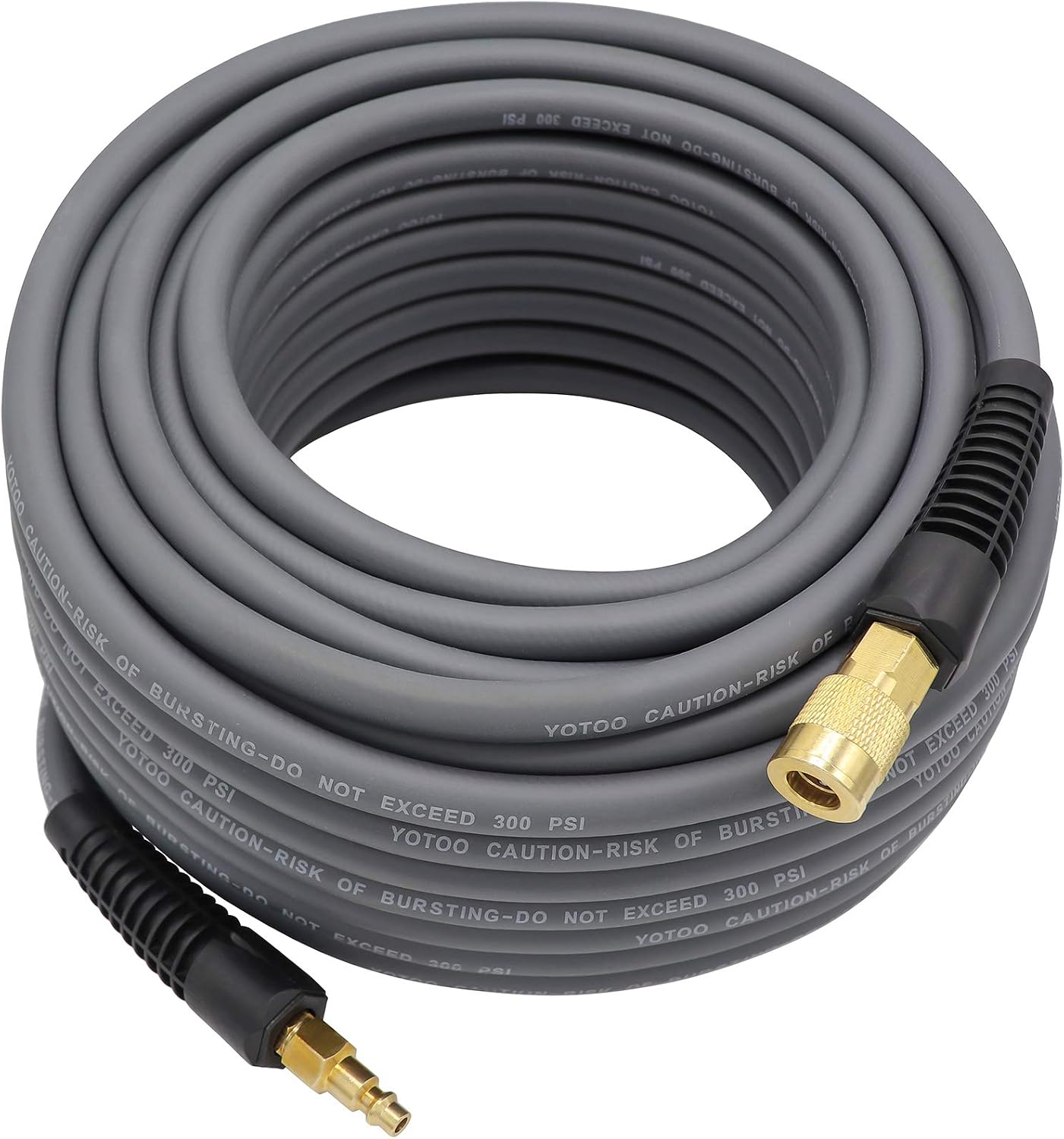 YOTOO Hybrid Air Hose 3/8-Inch by 100-Feet 300 PSI Heavy Duty, Lightweight, Kink Resistant, All-Weather Flexibility with 1/4-Inch Industrial Quick Coupler Fittings, Bend Restrictors, Gray