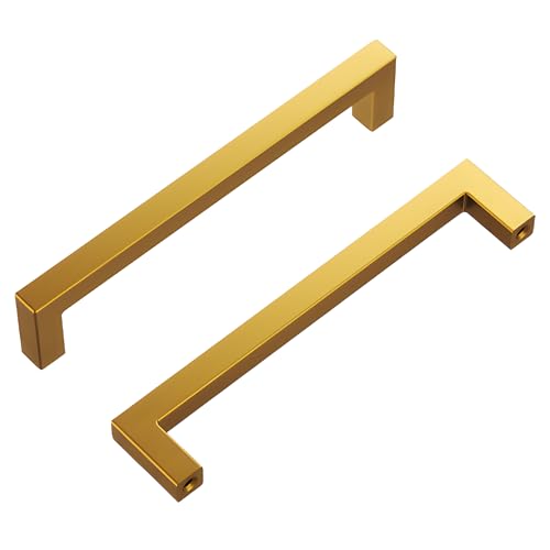 Hickory Hardware 10 Pack Solid Core Kitchen Cabinet Pulls, Luxury Cabinet Handles, Hardware for Doors & Dresser Drawers, 5-1/16 Inch (128mm) Hole Center, Brushed Golden Brass, Skylight Collection