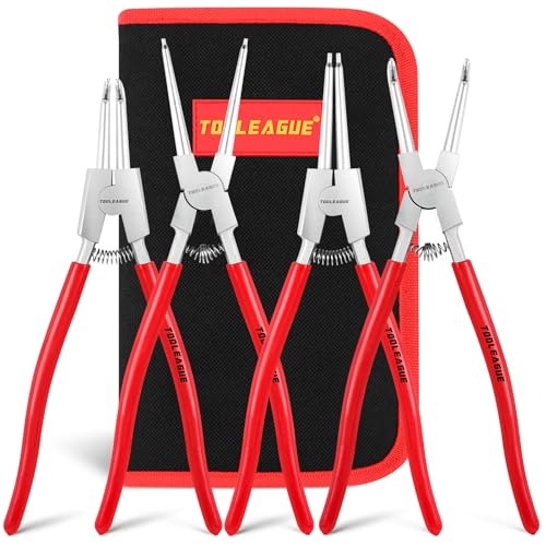 TOOLEAGUE 4 Pcs Snap Ring Pliers Set, Circlip Pliers, 13 inches Internal/External Heavy Duty for Ring Remover Retaining Straight Bent Lock Ring Pliers Set