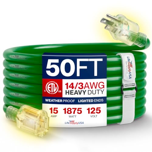 50ft Outdoor/Indoor Extension Cord 14/3 Gauge Heavy Duty