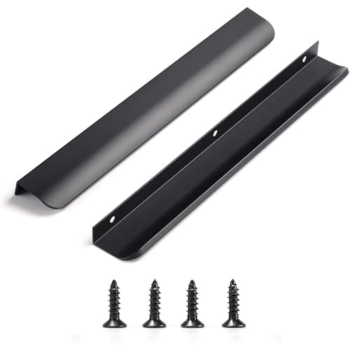 Satanga Edge Black Finger Pulls for cabinets Kitchen Invisible Hardware Concealed Drawer Pull Aluminum Flat Hidden Door Long Handles Pack of 10 Modern10 Suitable Board Thickness Below 1"