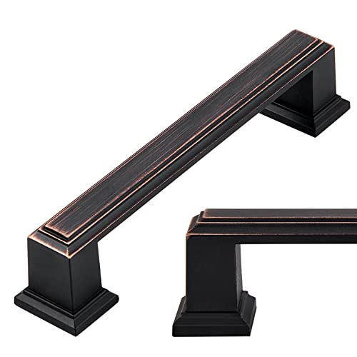 Long Cabinet Handles - 10 Pack (3-3/4 Inch), Oil Rubbed Bronze Cabinet Handles for Decorative Drawer Pulls, Bathroom Cabinet Pull, Kitchen Cupboard Door Handle, Bedroom Dresser Drawer Pulls