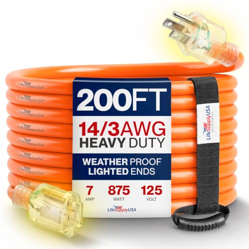 200ft Outdoor/Indoor Extension Cord 14/3 by LifeSupplyUSA