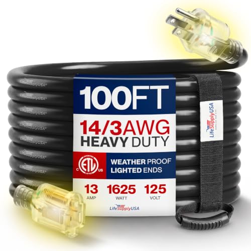 LifeSupplyUSA 100ft 14/3 Waterproof (Lighted)