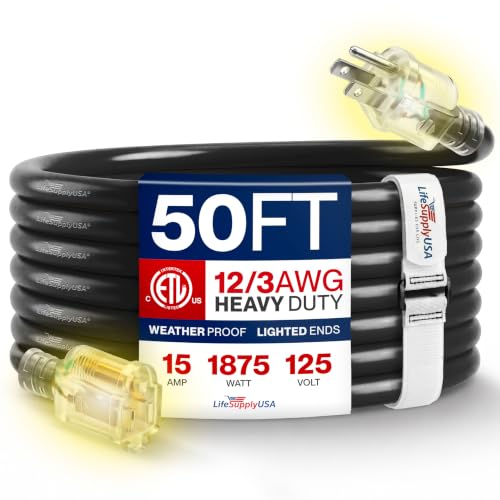 LifeSupplyUSA 50ft Lighted Extension Cord