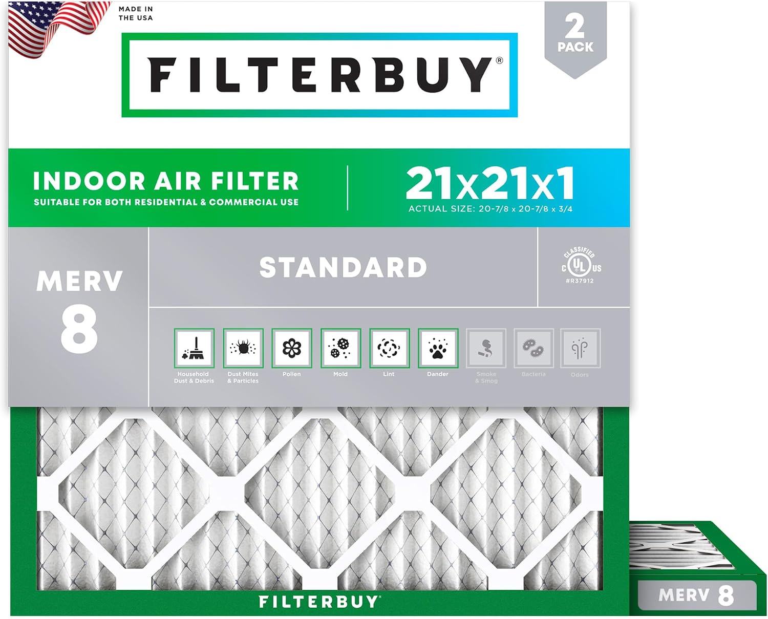 Filterbuy 21x21x1 MERV 8 (2-Pack)