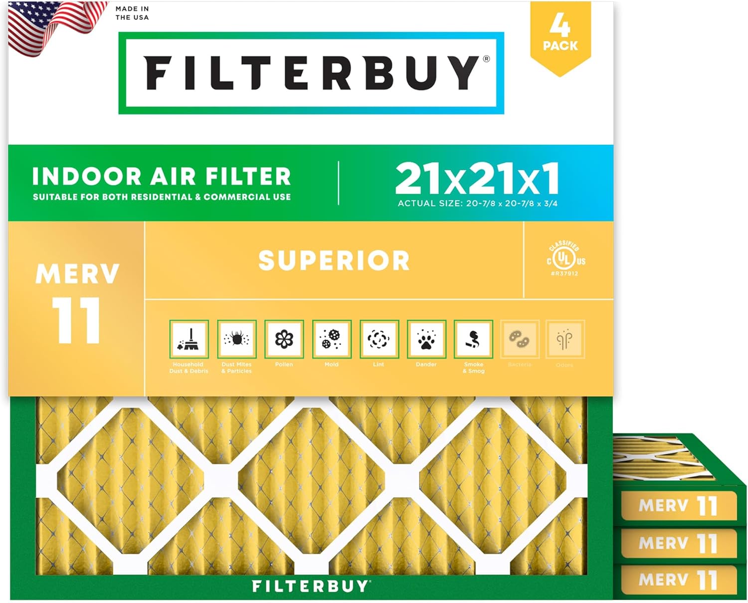 Filterbuy 21x21x1 MERV 11 (4-Pack)