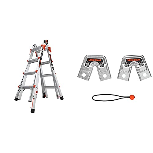 Little Giant Ladders, Velocity with Wheels, M17, 17 Ft, Multi-Position Ladder with Little Giant Ladder Systems 26999 Trestle Bracket, Aluminum