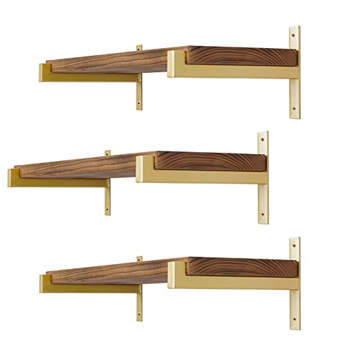 6 Pcs Heavy Duty Shelf Brackets 12 Inch Wall Mounted Industrial Metal Shelving Supports with Lip Gold