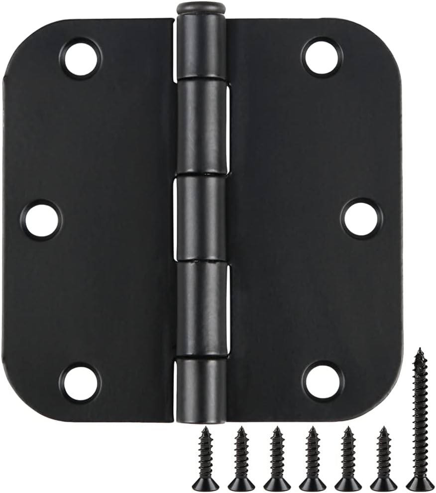 48 Pack Rounded Matte Black Door Hinges 3.5 Inch 5/8" Radius for Interior 3 1/2" Flat Iron Bifold Residential Standard Bedroom Indoor for Doors 3 12"Hardware House Home Decor Essentials Accessories