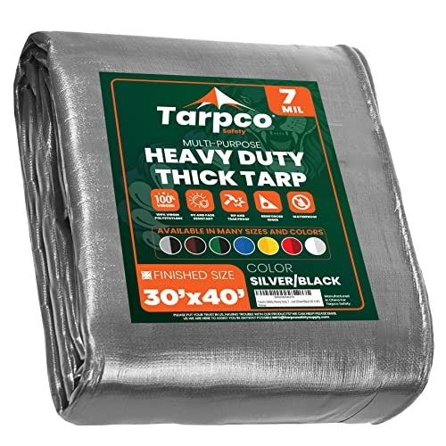 Tarpco Safety Heavy Duty 7 Mil Tarp Cover (Silver/Black 30 X 40)