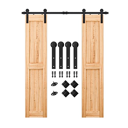 SMARTSTANDARD 6FT Heavy Duty Double Door Sliding Barn Door Hardware Kit,Smoothly and Quietly-Easy to Install-Includes Step-by-Step Installation Instruction Fit 18" Wide Door Panel