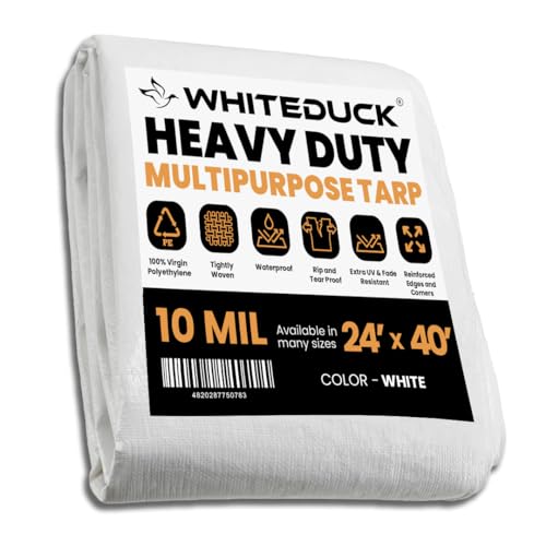 WHITEDUCK 8' x 10' Super Heavy Duty Poly Tarp Thick 16 Mil, Waterproof 100% UV Resistant Rip/Tear Proof Tarp w/Rustproof Grommets & Reinforced Edges (Finished Size: 7'6"x9'6")