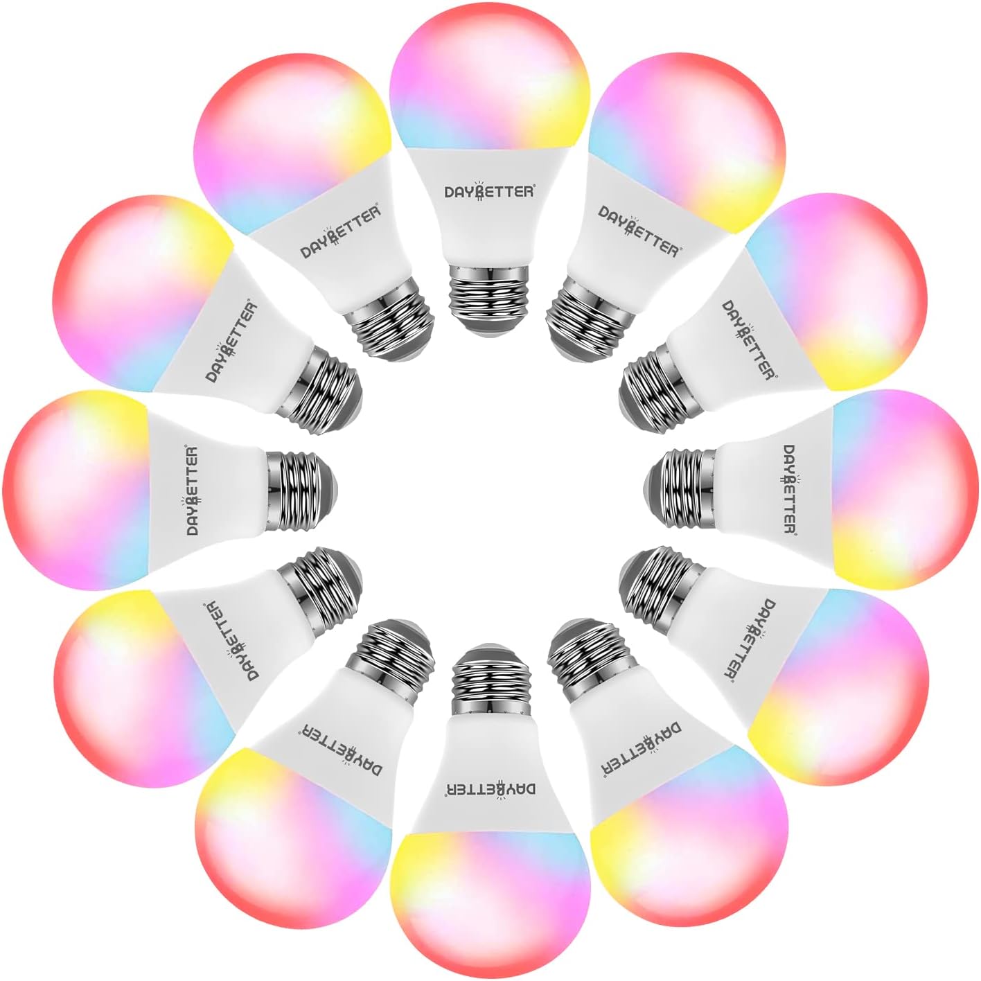 DAYBETTER Tuya Smart Light Bulbs, RGBCW WiFi Color Changing Led Bulbs Compatible with Alexa and Google Home Assistant, A19 E26 9W 800LM Multicolor Led Light Bulb, No Hub Required, Light Bulbs 12 Pack
