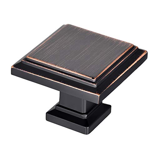 Square Cabinet Knobs - 20 Pack / 1.3 Inch(32mm), Oil Rubbed Bronze Drawer Pulls, Vintage Cabinet Hardware for Kitchen Drawer Knobs, Bathroom Cabinet Pulls, Dresser Decorative Knobs