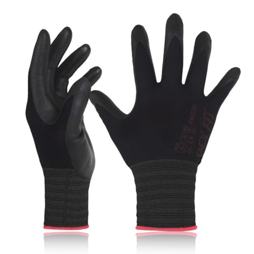DEX FIT Nitrile Work Gloves FN330, 12 Pairs, 3D-Comfort Stretchy Fit, Firm Grip, Thin & Lightweight, Touch-Screen Compatible, Durable, Breathable & Cool, Machine Washable; Black XXL (11)