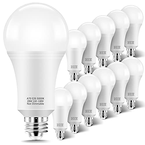 KINDEEP 150W-200W Equivalent LED Light Bulbs, A21 23W Super Bright Light Bulb 5000K Daylight White 2500 Lumens, Non-Dim E26 Energy Saving Bulb for Home, Office, Store, Garage, Warehouse 12-Pack