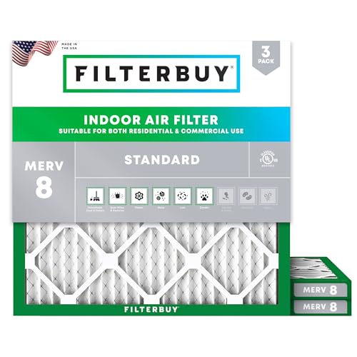 Filterbuy 30x30x1 Air Filter MERV 8 Essential Dust & Allergy Defense (3-Pack), Electrostatic Pleated HVAC AC Furnace Filters Replacement, Made in USA (Actual Size: 29.50 x 29.50 x 0.75)