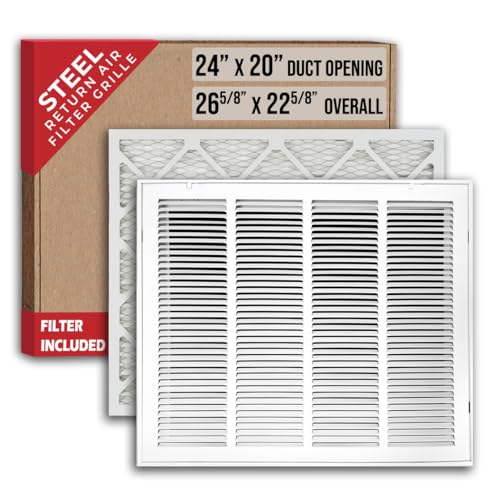Fits 24x20 Duct Opening | Filter Included Steel Return Air Filter Grille by Handua [Removable Door] for 1-inch Filters | Vent Cover Filter Grill | White | Outer Dimensions: 26 5/8"W X 22 5/8"H