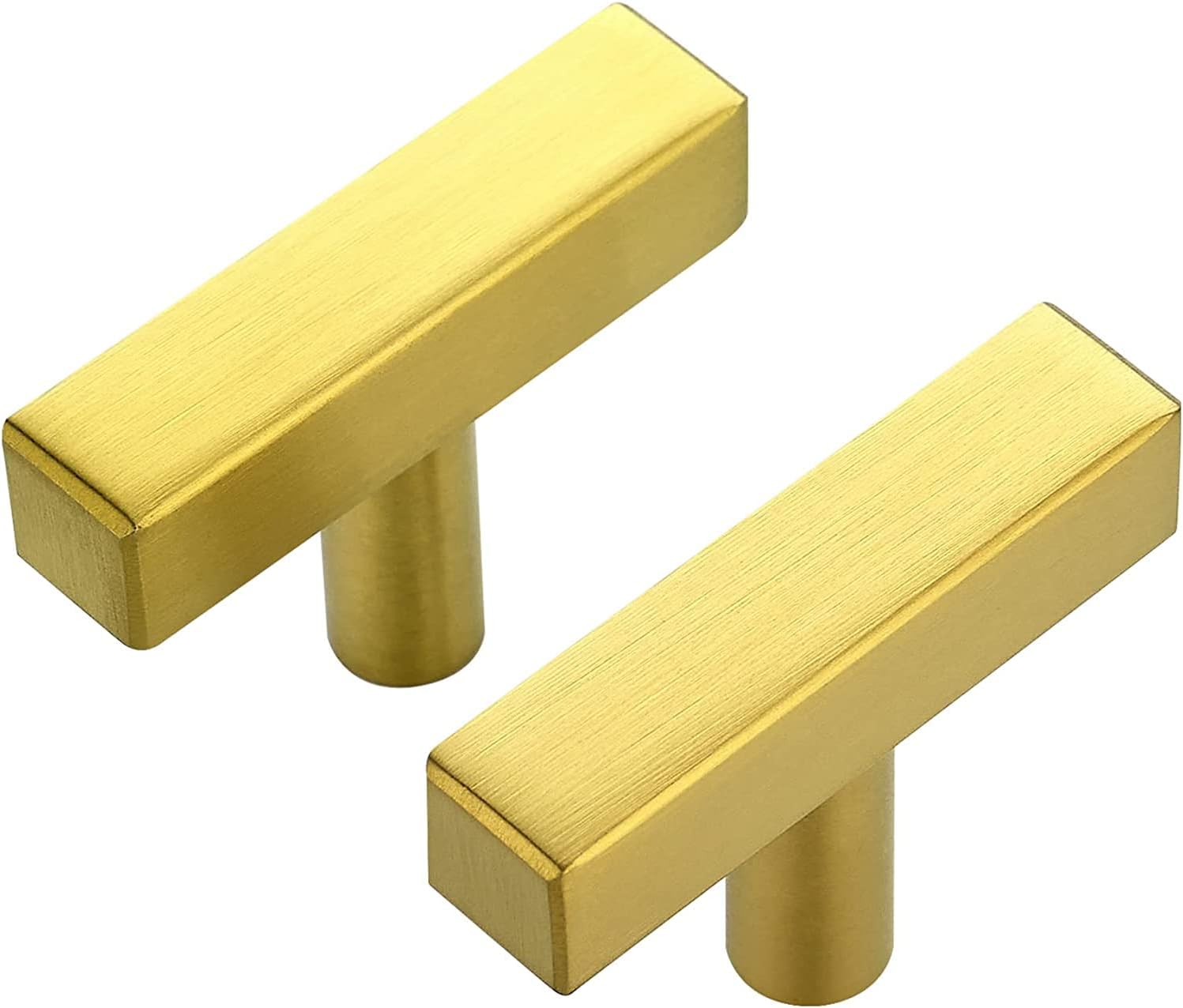Ravinte 25 Pack Gold T Bar Cabinet Knobs 2 Inch Square Cabinet Pulls Brushed Brass Single Hole Kitchen Cabinet Handles