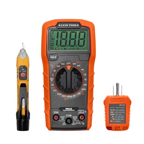 Klein Tools 69149P Electrical Test Kit with Digital Multimeter, Noncontact Voltage Tester and Electrical Outlet Tester, Leads and Batteries