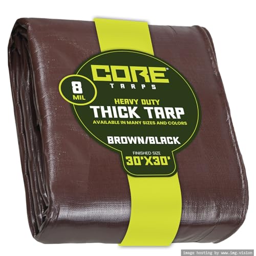 Core Tarps Heavy Duty 8 Mil Tarp Cover, Waterproof, UV Resistant, Rip and Tear Proof, Poly Tarpaulin with Reinforced Edges for Roof, Camping, Patio, Pool, Boat. (Brown/Black 30 X 30)