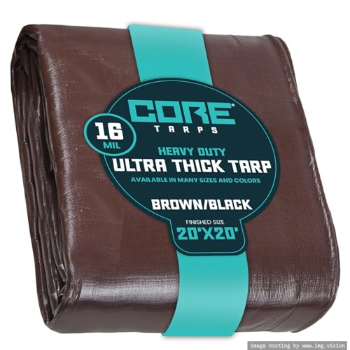 Core Tarps Extra Heavy Duty 16 Mil Tarp Cover, Waterproof, UV Resistant, Rip and Tear Proof, Poly Tarpaulin with Reinforced Edges for Roof, Camping, Patio, Pool, Boat (Brown/Black 20 X 20)