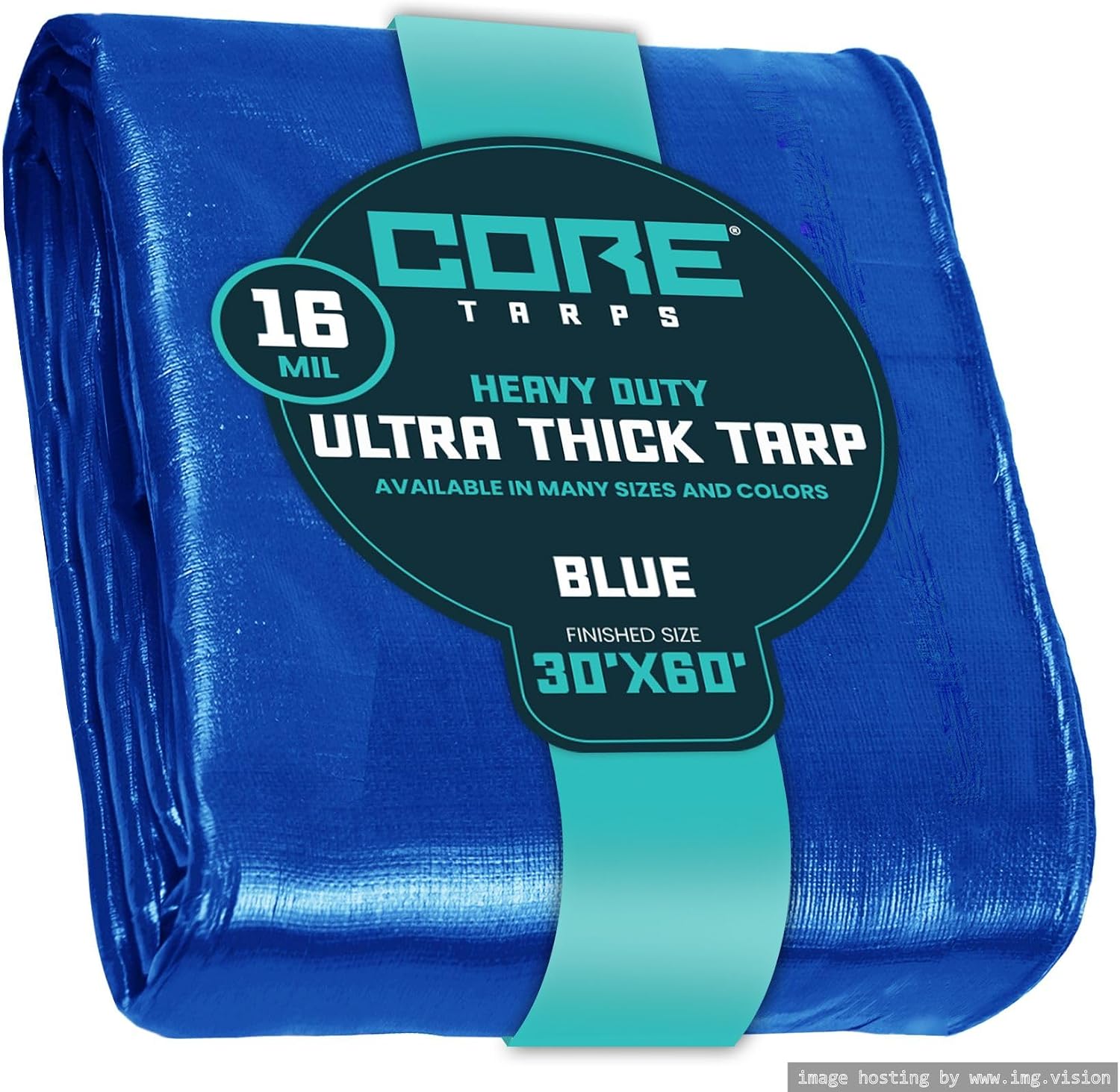 Core Tarps Extra Heavy Duty 16 Mil Tarp Cover, Waterproof, UV Resistant, Rip and Tear Proof, Poly Tarpaulin with Reinforced Edges for Roof, Camping, Patio, Pool, Boat (Blue 30 X 60)